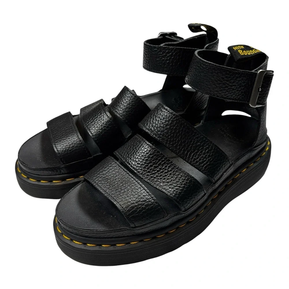 Dr. Martens Clarissa II Quad Womens 8 Black Leather Platform Sandals 24476001